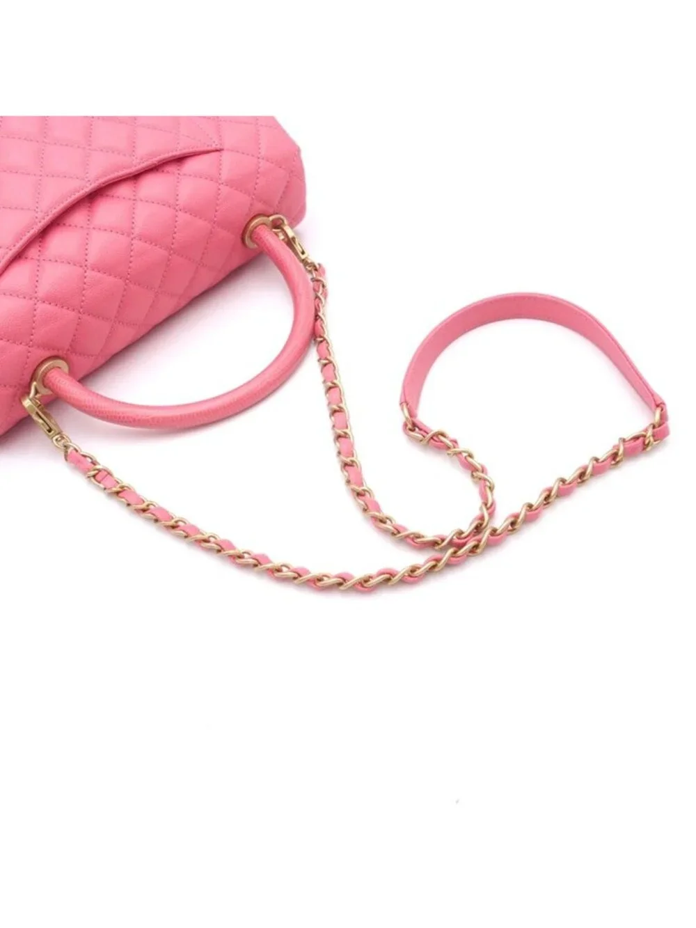 Chanel Coco Handle 29 Quilted Pink Gold Caviar Leather 2-Way Shoulder Bag